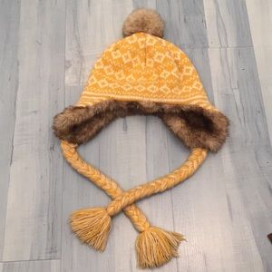 Mossimo Supply Yellow Tassel Pom Beanie w/ Braids